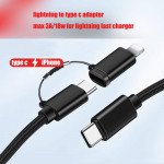 Wholesale 2in1 MAX 18W PD Speed Universal Charger Cable, USB-C / Type-C  with IP Lighting iPhone adapter Premium Braided (Black)